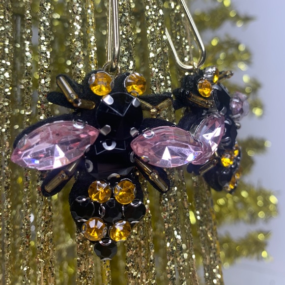 Embellished Jeweled Bee Insect Bug Beaded Earrings - Picture 2 of 10